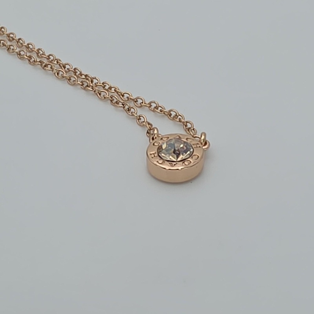 Vtg COACH Necklace Open Circle Crystal Pendant Rose Gold Plate Round‎ Link 18" - Picture 13 of 15